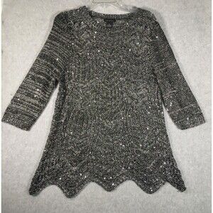 Lauren Michelle Knit Top Women XL Metallic Silver Sequined Fun Sparkly Top